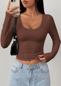 PRETTYGARDEN Womens Long Sleeve Tops 2026 Casual Scoop Neck Basic Tees Slim Fitted Tshirts Layer Knit Fall Outfits