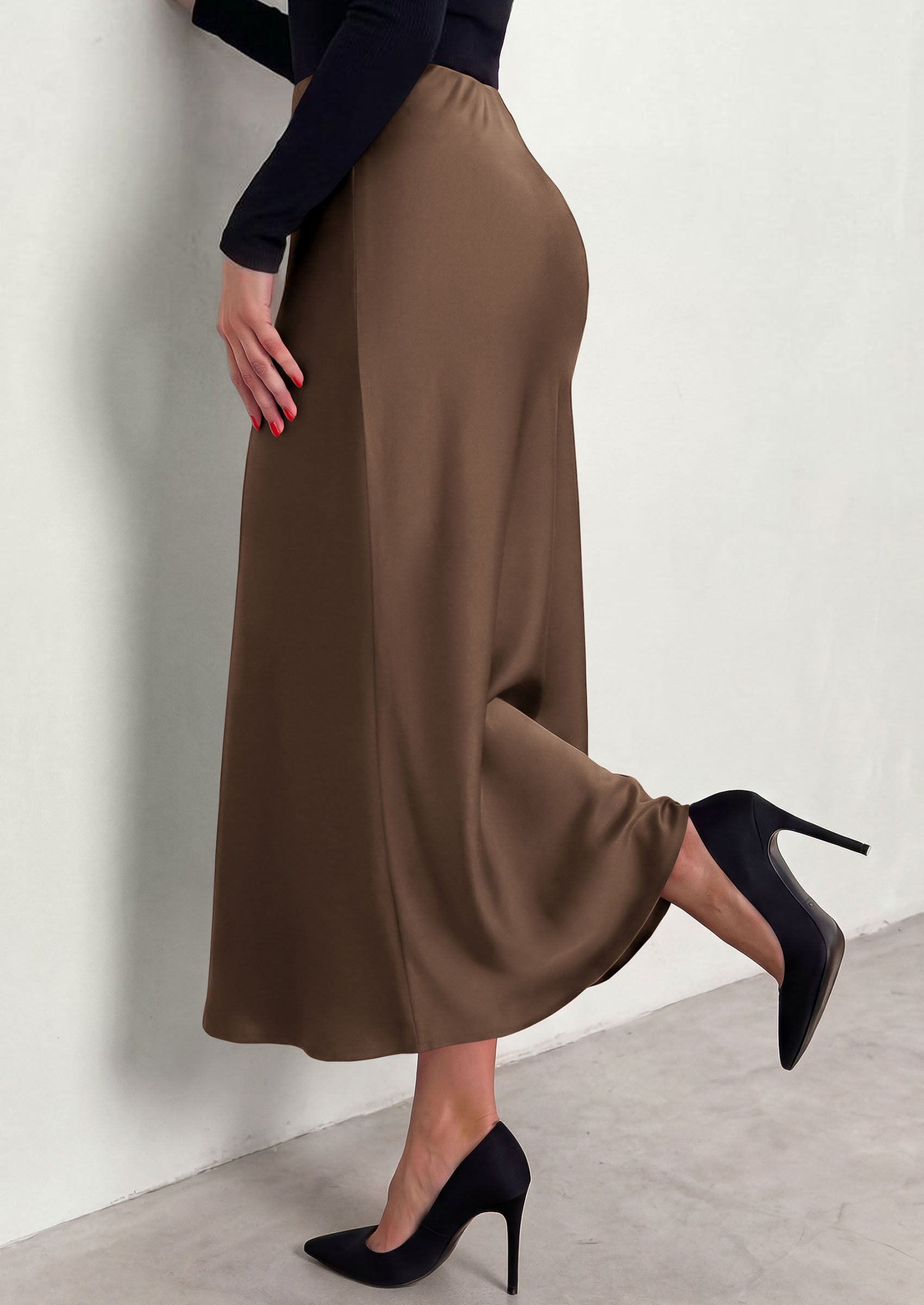PRETTYGARDEN Women's 2026 Fall Fashion Maxi Long Skirts Trendy Silk Satin High Waisted A Line Mermaid Business Casual Outfits