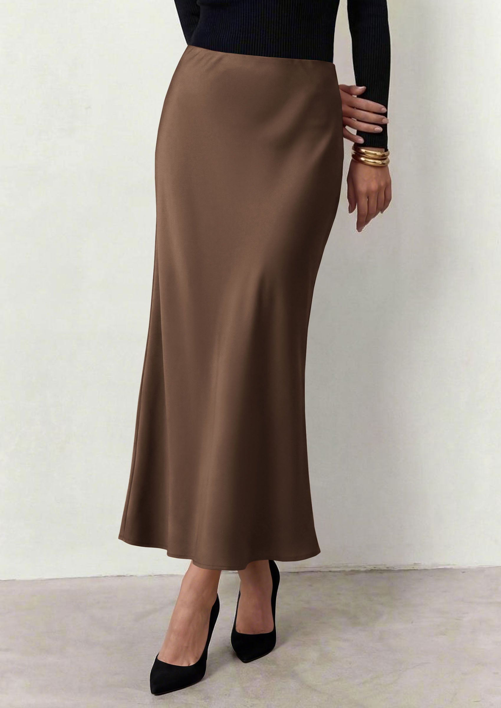 PRETTYGARDEN Women's 2026 Fall Fashion Maxi Long Skirts Trendy Silk Satin High Waisted A Line Mermaid Business Casual Outfits