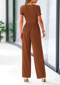 PRETTYGARDEN Women's Summer One Piece Jumpsuits Dressy Casual Short Sleeve Square Neck Wide Leg Jumpsuit Rompers