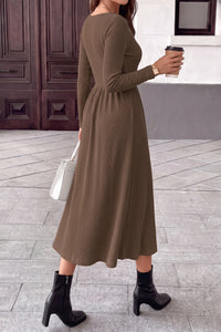 PRETTYGARDEN Women Casual Cowl Neck Long Sleeve Midi Dress