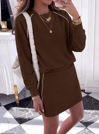 PRETTYGARDEN Women's Two Piece Outfits Matching Skirt Sets | Color Block Long Sleeve Top Sweatshirt, Mini Short Skirts, Elastic Waist Skorts Pocket, 2pc Workout Set, Fall Fashion Clothes