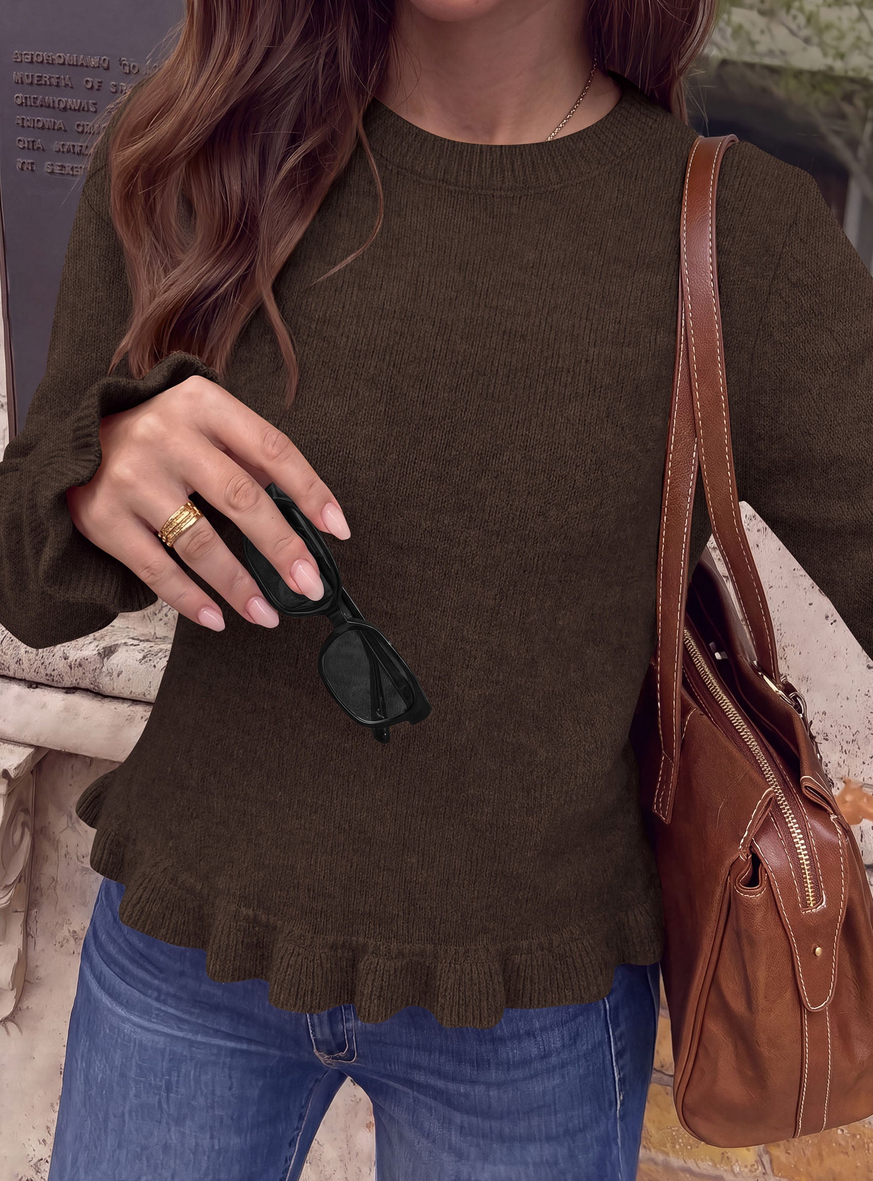 PRETTYGARDEN Women's Ruffle Sweaters Fall Fashion Cozy Knit Pullover  Soft Warm Chunky, Crewneck Long Sleeve, Cute Peplum Tops, Dressy Casual Blouses, Going Out Holiday, Trendy Winter Outfits