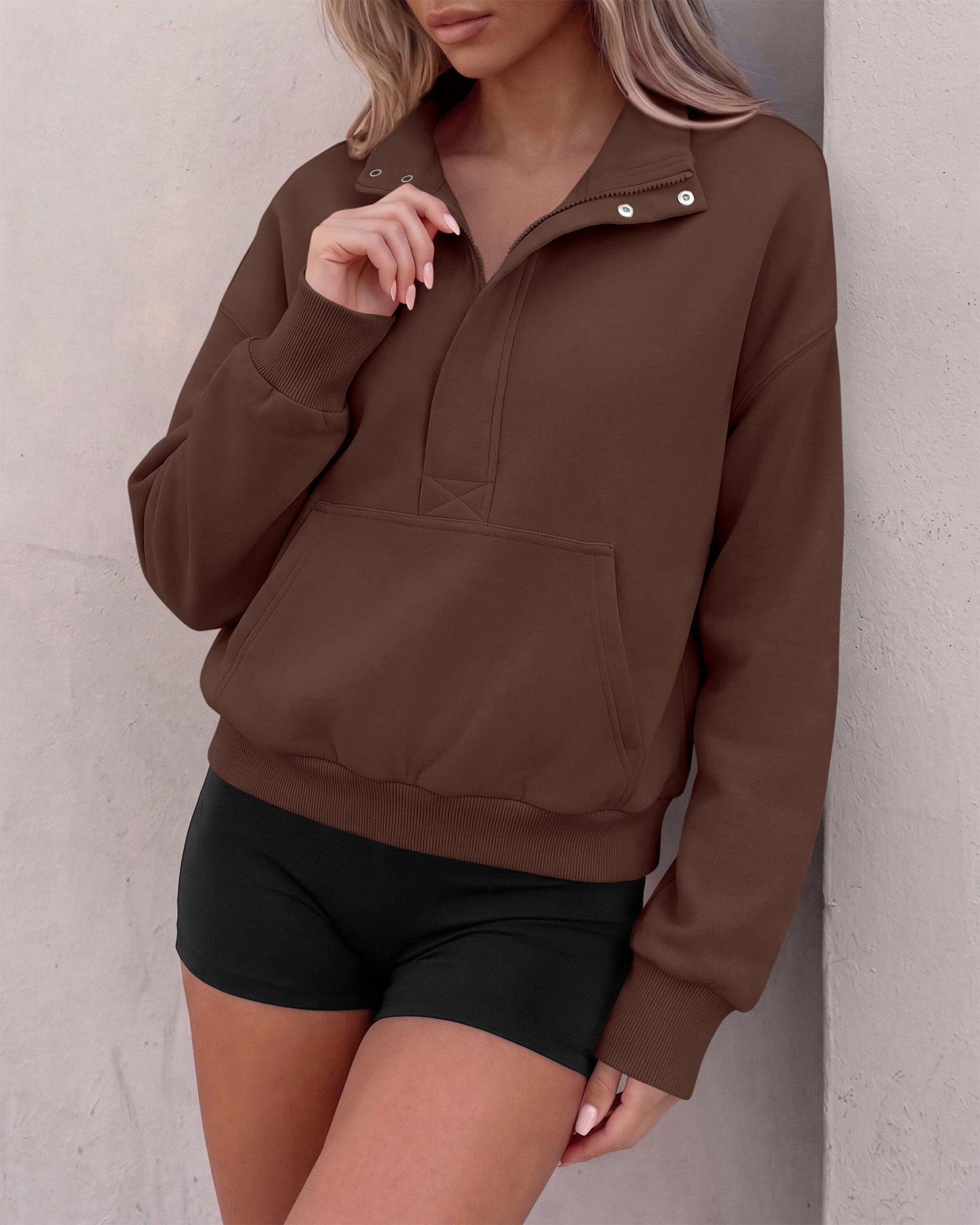 PRETTYGARDEN Womens Long Sleeve Quarter Zip Crop Sweatshirts | Mock Neck FLeece Sweatshirt, Button up Henley Neck Pullover, Relaxed Fit Cropped Tops, Casual Lounge Wear, Fall Outfits 2026