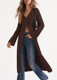 PRETTYGARDEN Women Long Cardigan Bell Sleeve Sweater Dress  Early Fall Fashion, V Neck Button Down Coats, Fit and Flare, Duster Sweater, Business Casual Outfits, Acrylic Cotton Blend