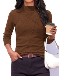 PRETTYGARDEN Women's Fall Mock Neck Long Sleeve Shirts | Soft Stretchy Knit,Geometric Seam Stitching,Slim Fitted Basic Tees,Thermal Casual Wear,Daily Work Layering Winter Tunic Top