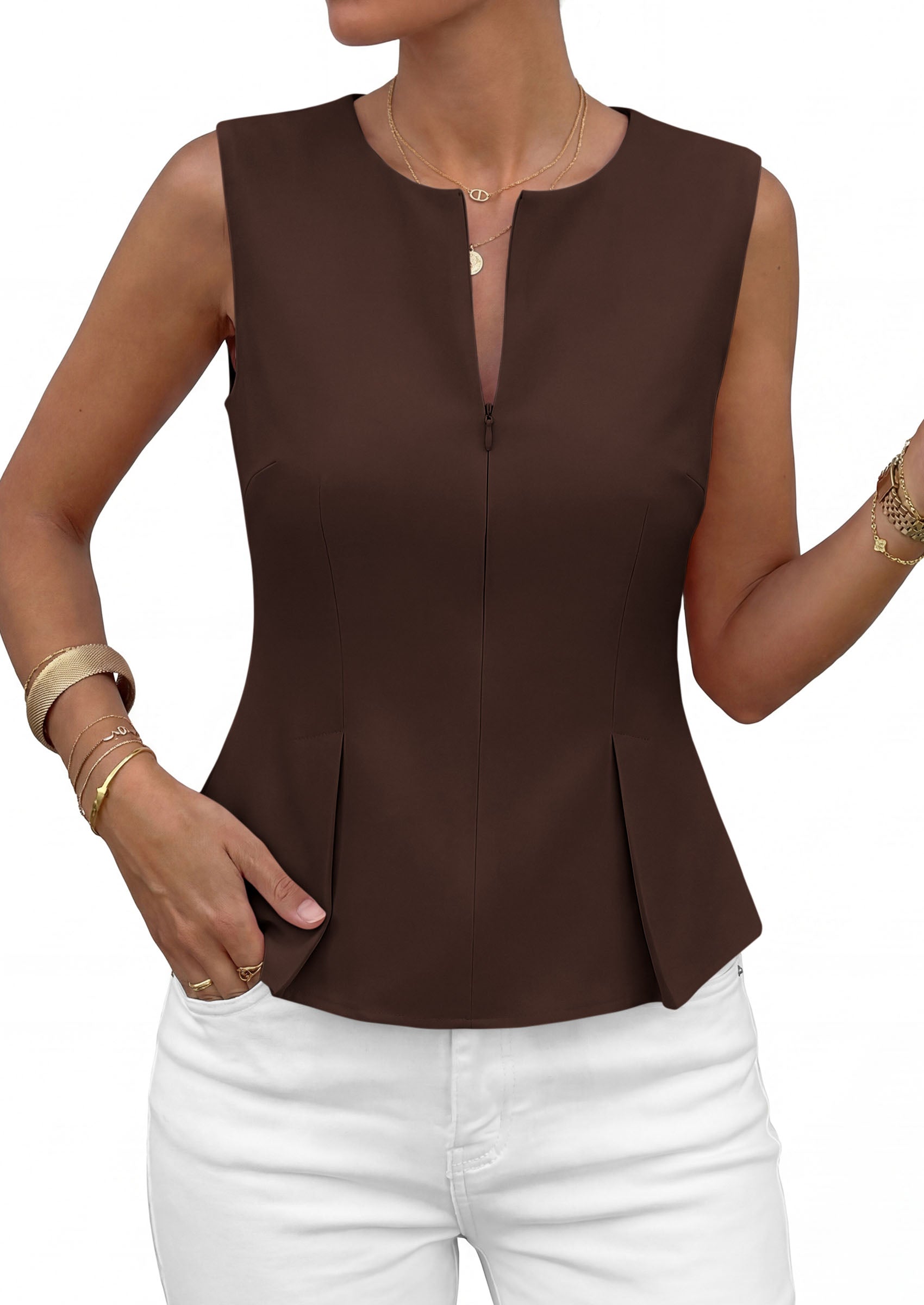 PRETTYGARDEN Women's 2026 Summer Vest Tops Business Casual Going Out Outfits Sleeveless Zip Up Dressy Tank Top Suit Waistcoat PRETTYGARDEN