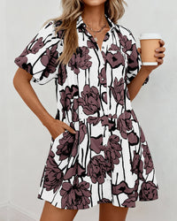 PRETTYGARDEN Womens Summer Dresses 2026 Casual Puff Sleeve Button Down Mini Shirt Dress Boho Floral Babydoll Sun Dress PRETTYGARDEN