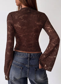 PRETTYGARDEN Womens Tops Fall Sexy Bell Long Sleeve Shirts Cut Out Fitted Y2k Lace Tshirt Ruched Going Out Crop Top 2026