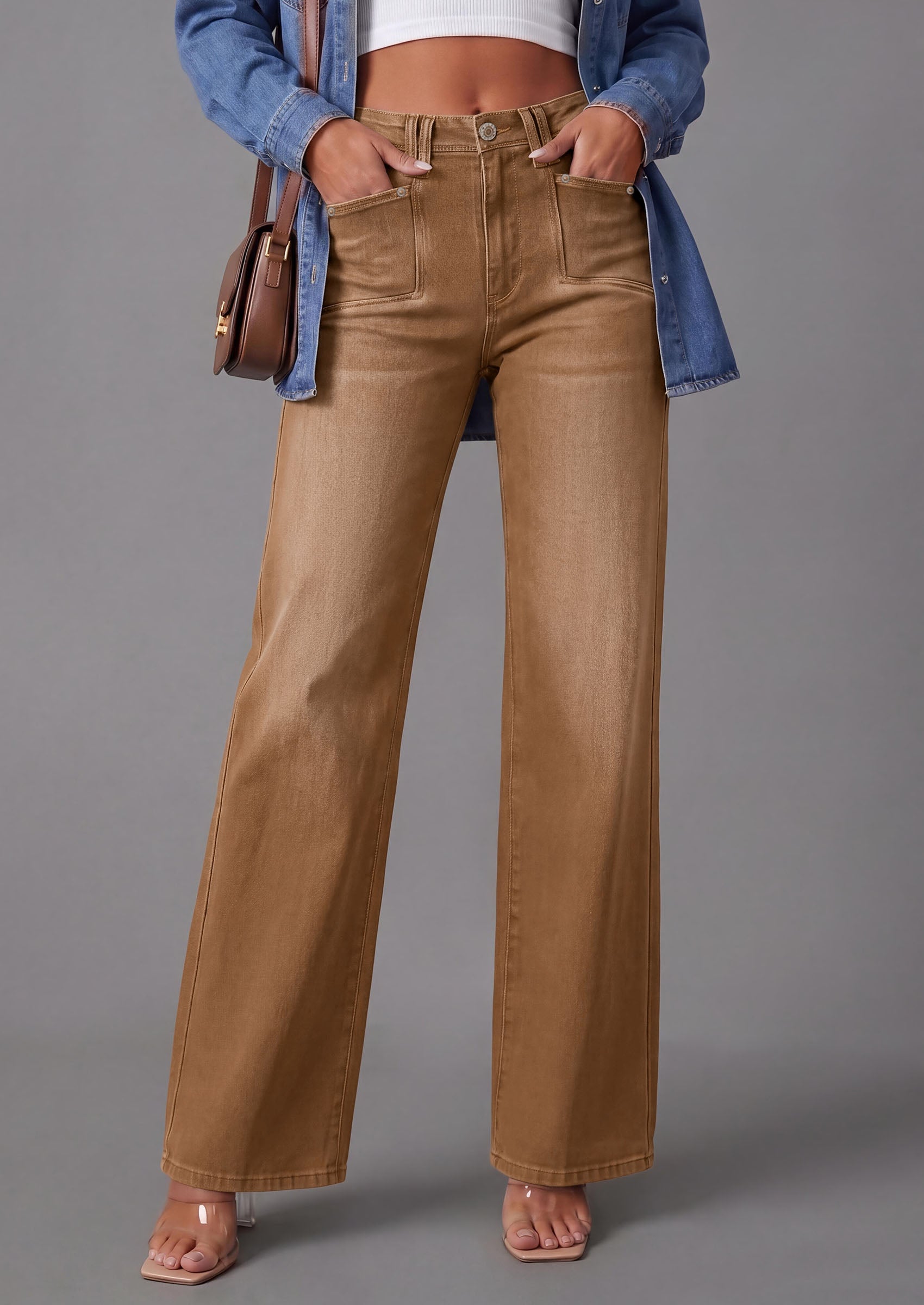PRETTYGARDEN High Waisted Wide Leg Jeans for Women 2026 Trendy Baggy Straight Leg Stretchy Summer Denim Pants with Pockets