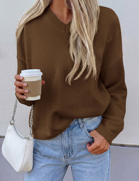 PRETTYGARDEN Women's Fall Fashion V Neck Cozy Sweaters | Soft Stretchy Warm, Chunky Knit Pullover, Loose Fit Long Sleeve Tops, Dressy Casual Blouses,Trendy Holiday Winter Outfits