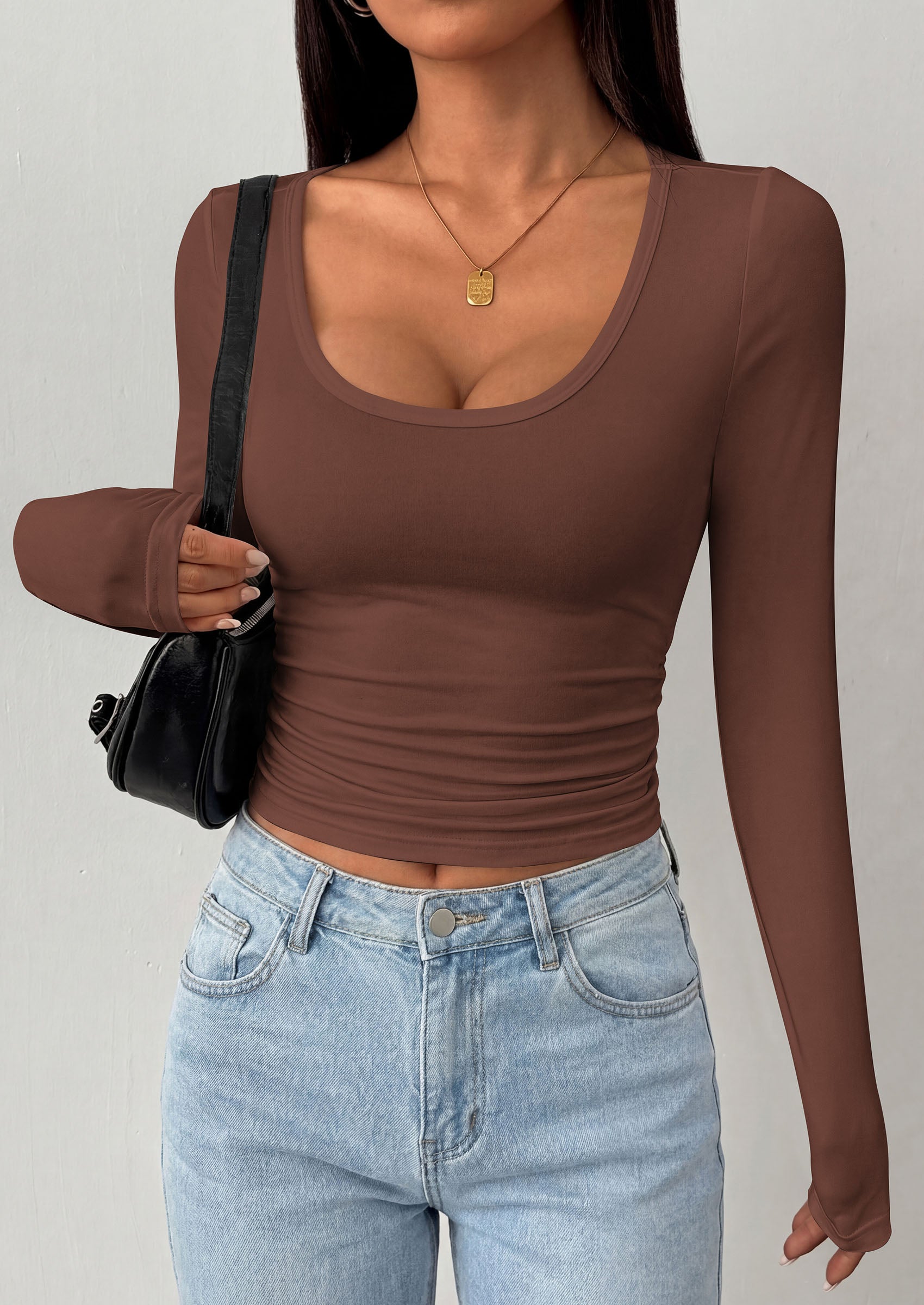 PRETTYGARDEN Womens Long Sleeve Tops 2026 Casual Scoop Neck Basic Tees Slim Fitted Tshirts Layer Knit Fall Outfits