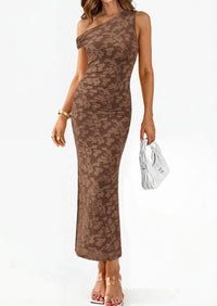 PRETTYGARDEN Womens Floral One Shoulder Maxi Dress 2026 Summer Spring Bodycon Ruched Side Slit Elegant Cocktail Party Dresses PRETTYGARDEN