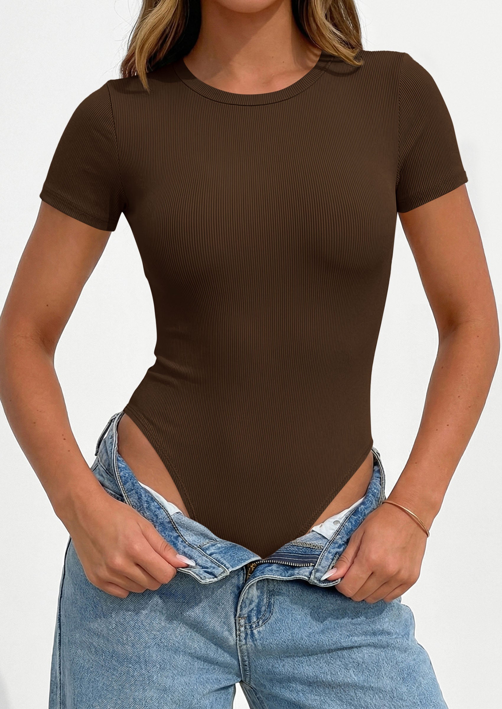 PRETTYGARDEN Body Suits for Womens Summer Tops 2026 Casual Short Sleeve Ribbed Fitted Basic Tee Shirts Spring Fashion Clothes PRETTYGARDEN