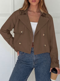 PRETTYGARDEN Cropped Trench Coat For Women Short Jacket  Soft Lightweight Coats, Lapel Double Breasted, Long Sleeve Loose Fit, Casual Work Office Jackets, Fall Winter Outwear