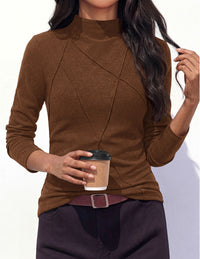PRETTYGARDEN Women's Fall Mock Neck Long Sleeve Shirts | Soft Stretchy Knit,Geometric Seam Stitching,Slim Fitted Basic Tees,Thermal Casual Wear,Daily Work Layering Winter Tunic Top