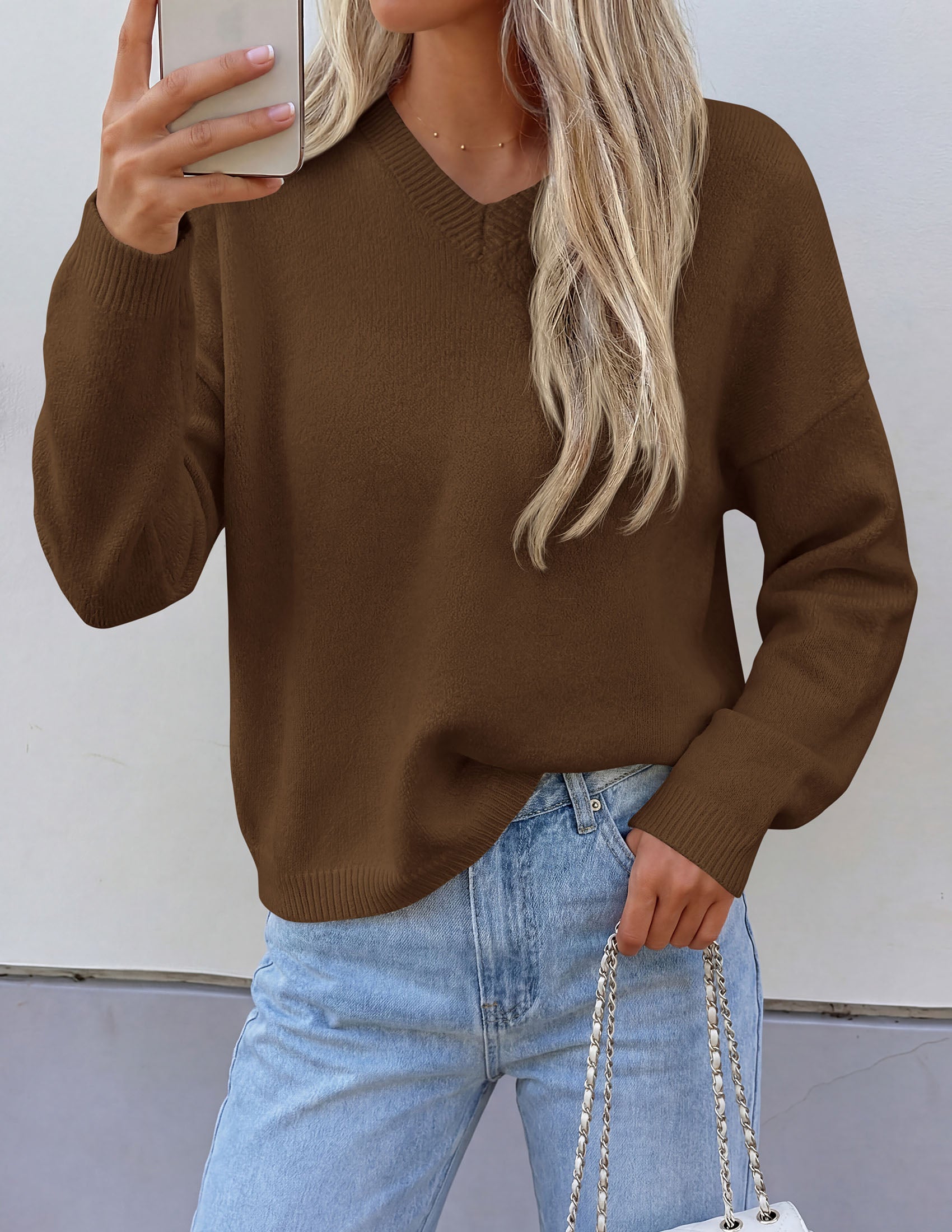 PRETTYGARDEN Women's Fall Fashion V Neck Cozy Sweaters | Soft Stretchy Warm, Chunky Knit Pullover, Loose Fit Long Sleeve Tops, Dressy Casual Blouses,Trendy Holiday Winter Outfits