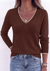 PRETTYGARDEN Women's V Neck Sweater Long Sleeve Knit Tops | Contrast Trim, Cozy Lightweight Pullover, Loose Basic Soft, Business Casual, Holiday Vacation Outfits, Fall Winter Clothes