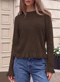 PRETTYGARDEN Women's Ruffle Sweaters Fall Fashion Cozy Knit Pullover  Soft Warm Chunky, Crewneck Long Sleeve, Cute Peplum Tops, Dressy Casual Blouses, Going Out Holiday, Trendy Winter Outfits