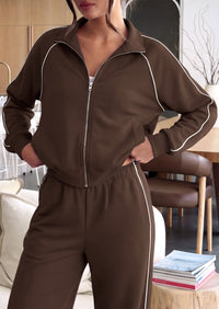 PRETTYGARDEN Women's 2 Piece Sweat Set Casual Fall Outfits | Zip Up Sweatshirt,Wide Leg Pants Sweatsuits,Side Stripes,Matching Lounge Sets,Athletic Wear for Airport,Jogging,Travel,Daily