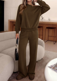 PRETTYGARDEN Womens 2 Piece Casual Matching Lounge Sets  Fashion Off the Shoulder Sweatshirt, Wide Leg Pants with Pockets, Comfy Airport Travel Outfit, 2026 Trendy Fall Set