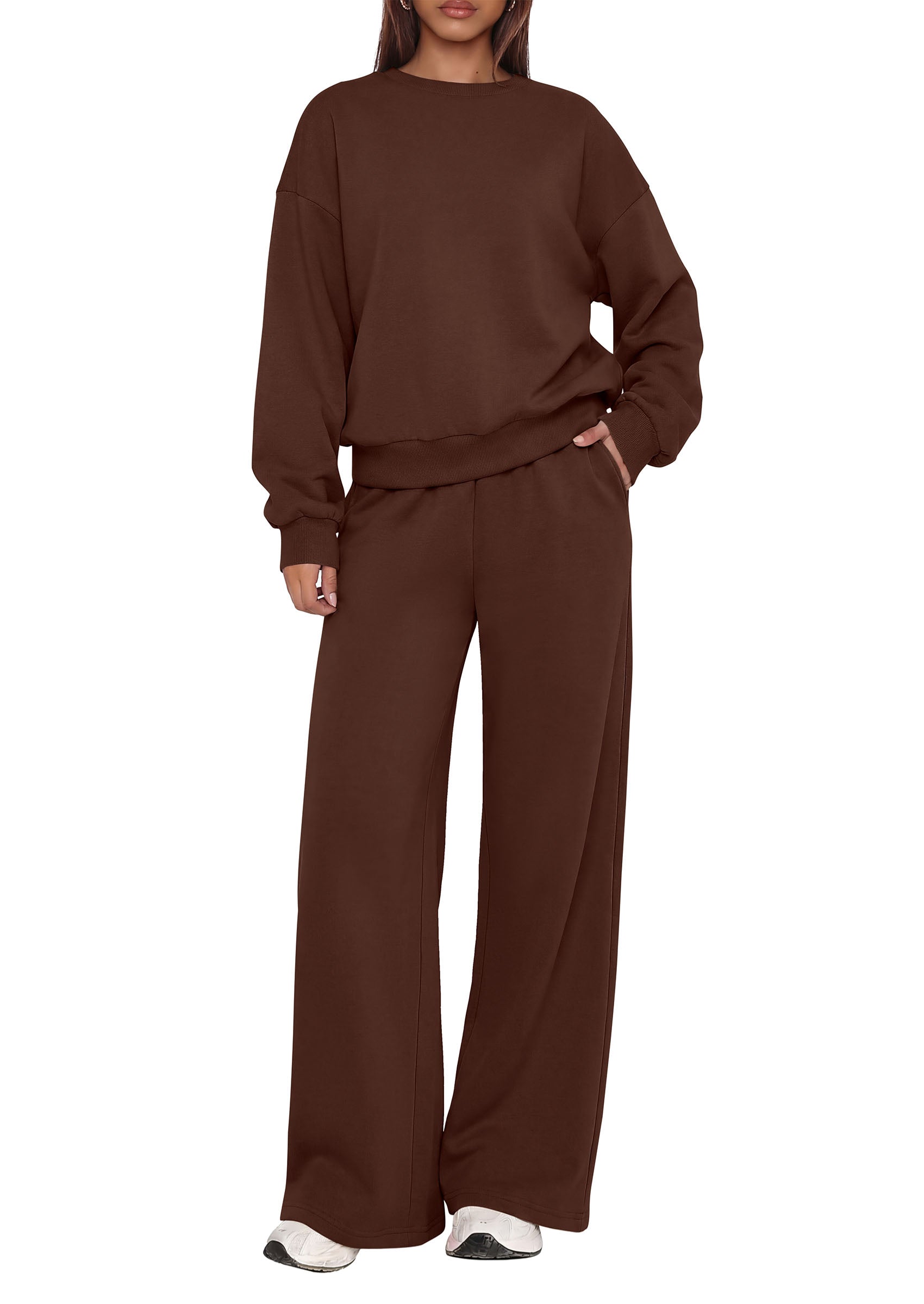 PRETTYGARDEN 2 Piece Lounge Sets for Women Casual Sweatsuits | Soft Stretchy,Drop Shoulder Crew Neck Sweatshirt & Wide Leg Pants,Workout Airport Matching Set Tracksuit,Fall Winter Outfits