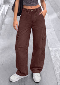 PRETTYGARDEN Barrel Pants Women Wide Leg Baggy Denim Jeans  Relaxed Fit,Utility Pockets,Loose Streetwear,Boyfriend Style,Y2K Outfits,Fashion Cargo Pants,Fall Clothes