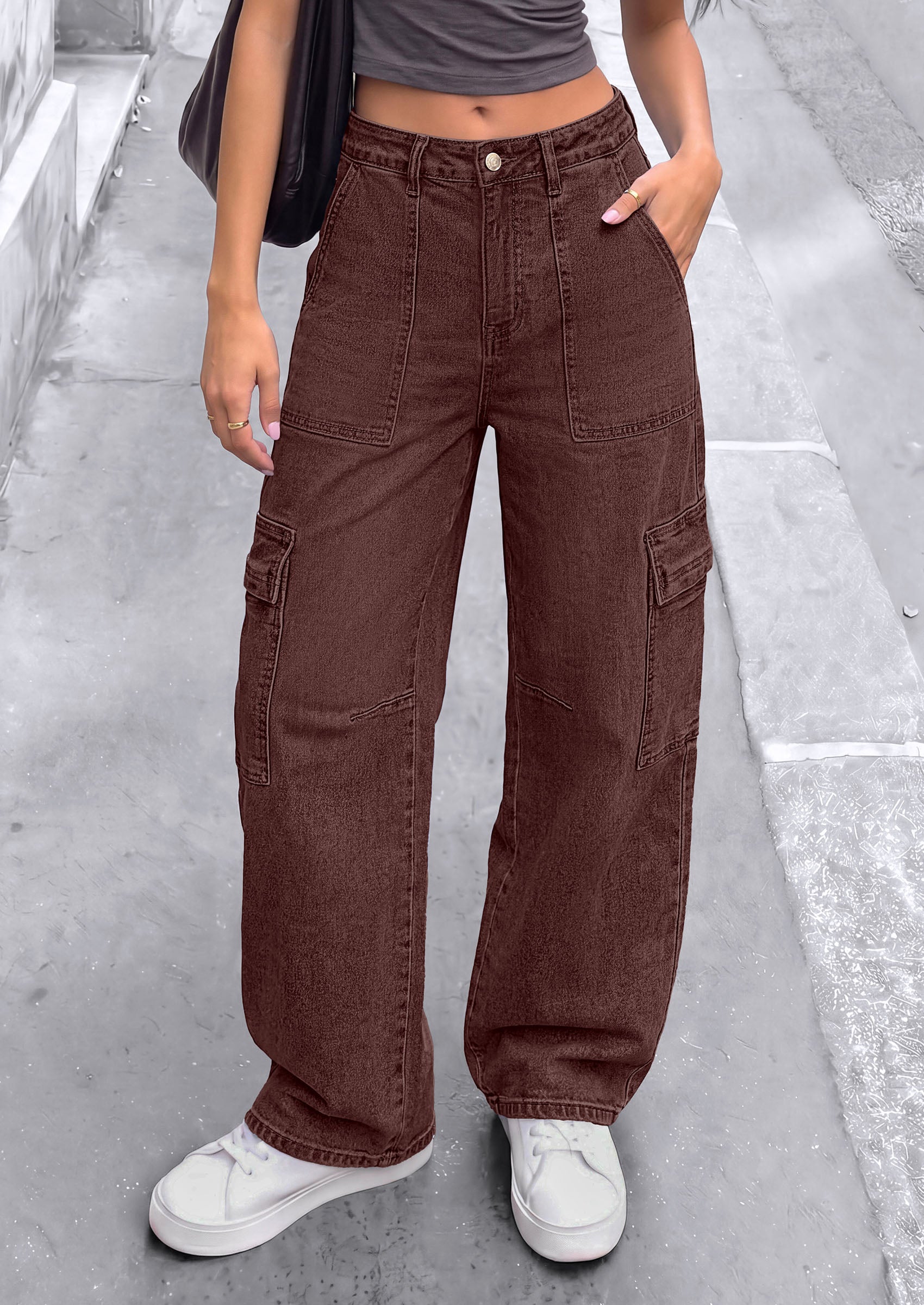PRETTYGARDEN Barrel Pants Women Wide Leg Baggy Denim Jeans  Relaxed Fit,Utility Pockets,Loose Streetwear,Boyfriend Style,Y2K Outfits,Fashion Cargo Pants,Fall Clothes