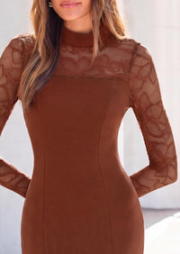 PRETTYGARDEN Women's Fall Lace Sheer Dress Bodycon Maxi Cocktail Dresses  Long Sleeve, Patchwork Mock Neck, Slim Fit, Elegant Mermaid, Semi Formal Outfits for Wedding Guest, Evening, Birthday Party