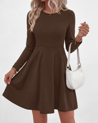 PRETTYGARDEN Women Basic Long Sleeve Crewneck Mini Dress