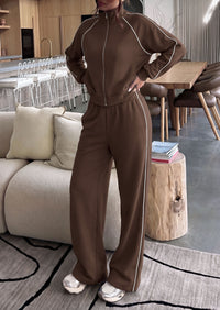 PRETTYGARDEN Women's 2 Piece Sweat Set Casual Fall Outfits | Zip Up Sweatshirt,Wide Leg Pants Sweatsuits,Side Stripes,Matching Lounge Sets,Athletic Wear for Airport,Jogging,Travel,Daily