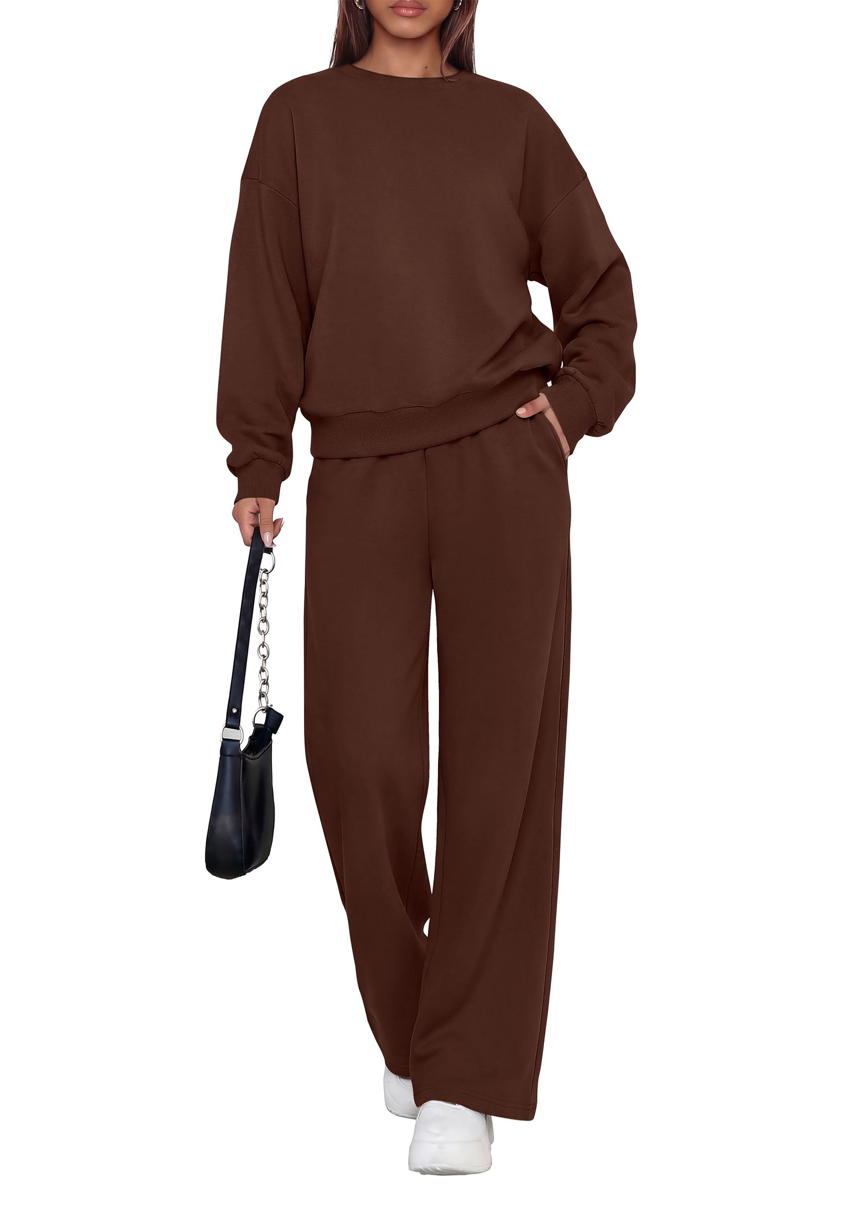 PRETTYGARDEN 2 Piece Lounge Sets for Women Casual Sweatsuits | Soft Stretchy,Drop Shoulder Crew Neck Sweatshirt & Wide Leg Pants,Workout Airport Matching Set Tracksuit,Fall Winter Outfits