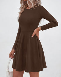 PRETTYGARDEN Women Basic Long Sleeve Crewneck Mini Dress