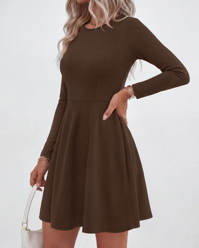PRETTYGARDEN Women Basic Long Sleeve Crewneck Mini Dress