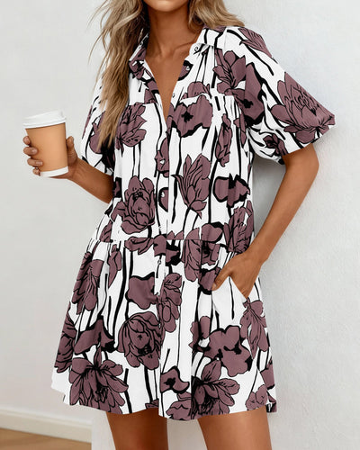 PRETTYGARDEN Womens Summer Dresses 2026 Casual Puff Sleeve Button Down Mini Shirt Dress Boho Floral Babydoll Sun Dress PRETTYGARDEN