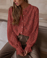 PRETTYGARDEN Women's Dressy Casual Lace Blouse Long Sleeve Button Up Shirts Tops Spring Fall Fashion Clothes