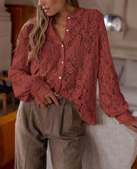 PRETTYGARDEN Women's Dressy Casual Lace Blouse Long Sleeve Button Up Shirts Tops Spring Fall Fashion Clothes