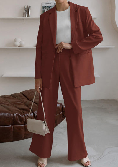 PRETTYGARDEN Women's Fall Two Piece Outfits Dressy Blazer Jacket and Wide Leg Pants Pockets Business Casual Office Suit Sets