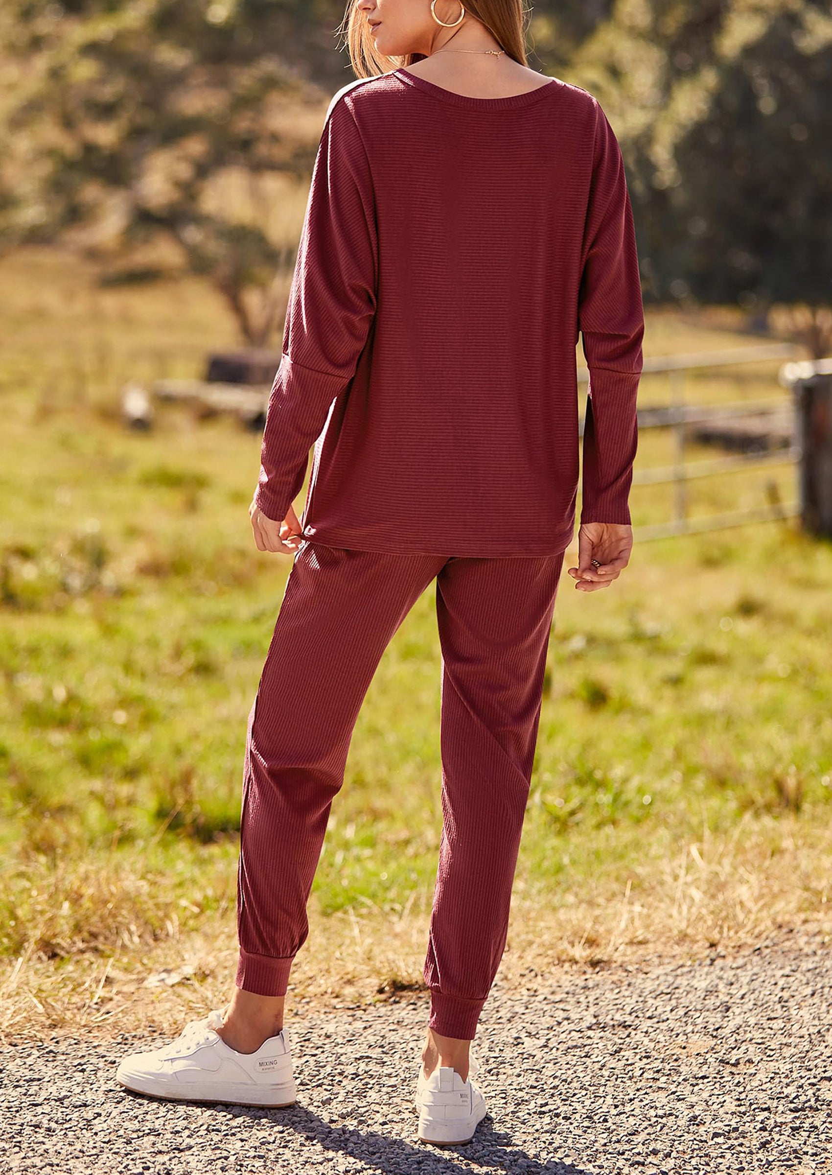 PRETTYGARDEN Women's Fall 2 Piece Lounge Set Long Sleeve Tops Ribbed Pants Spring Matching Sweatsuit Travel Outfits Clothes