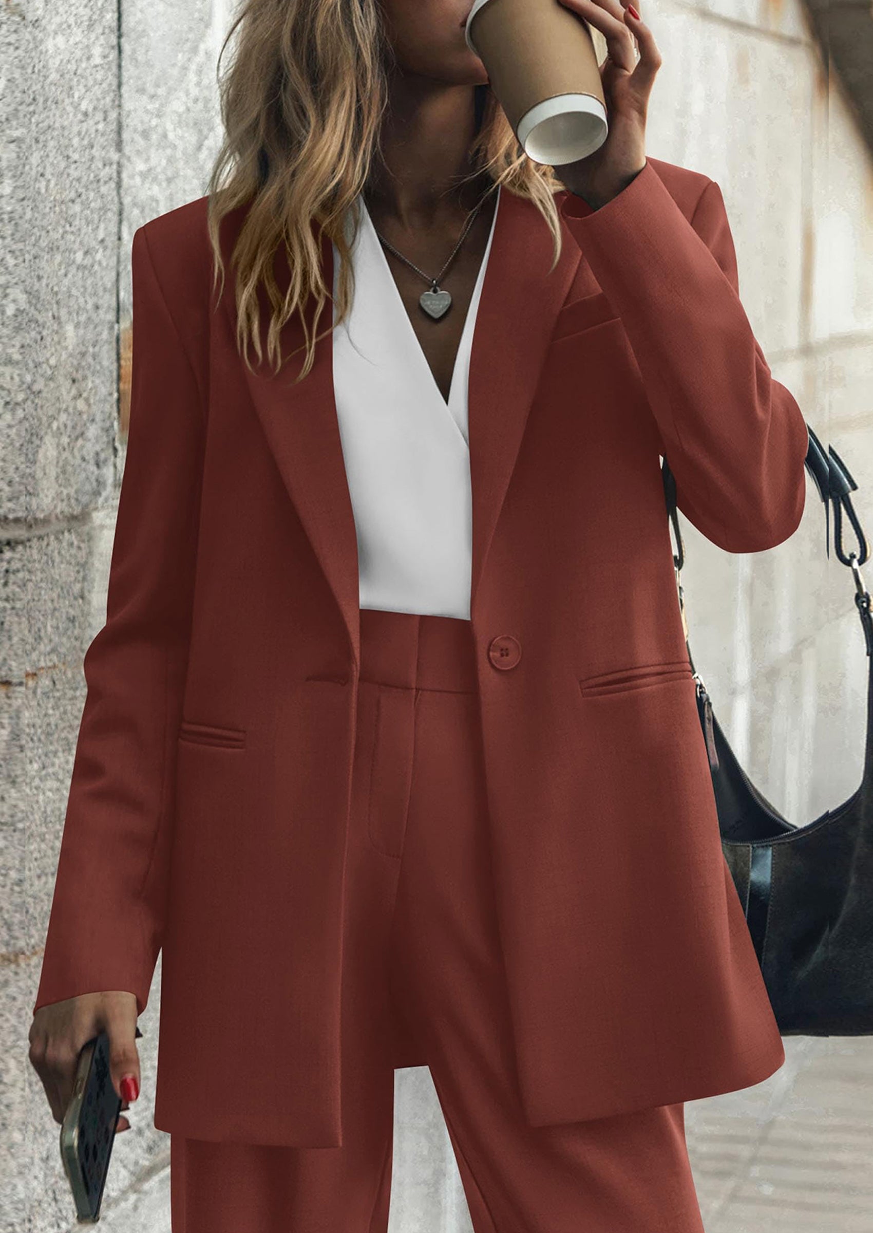 PRETTYGARDEN Women's Fall Two Piece Outfits Dressy Blazer Jacket and Wide Leg Pants Pockets Business Casual Office Suit Sets