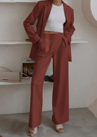 PRETTYGARDEN Women's Fall Two Piece Outfits Dressy Blazer Jacket and Wide Leg Pants Pockets Business Casual Office Suit Sets