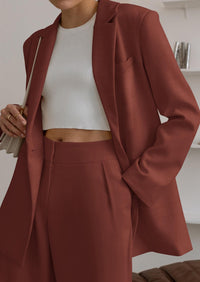 PRETTYGARDEN Women's Fall Two Piece Outfits Dressy Blazer Jacket and Wide Leg Pants Pockets Business Casual Office Suit Sets