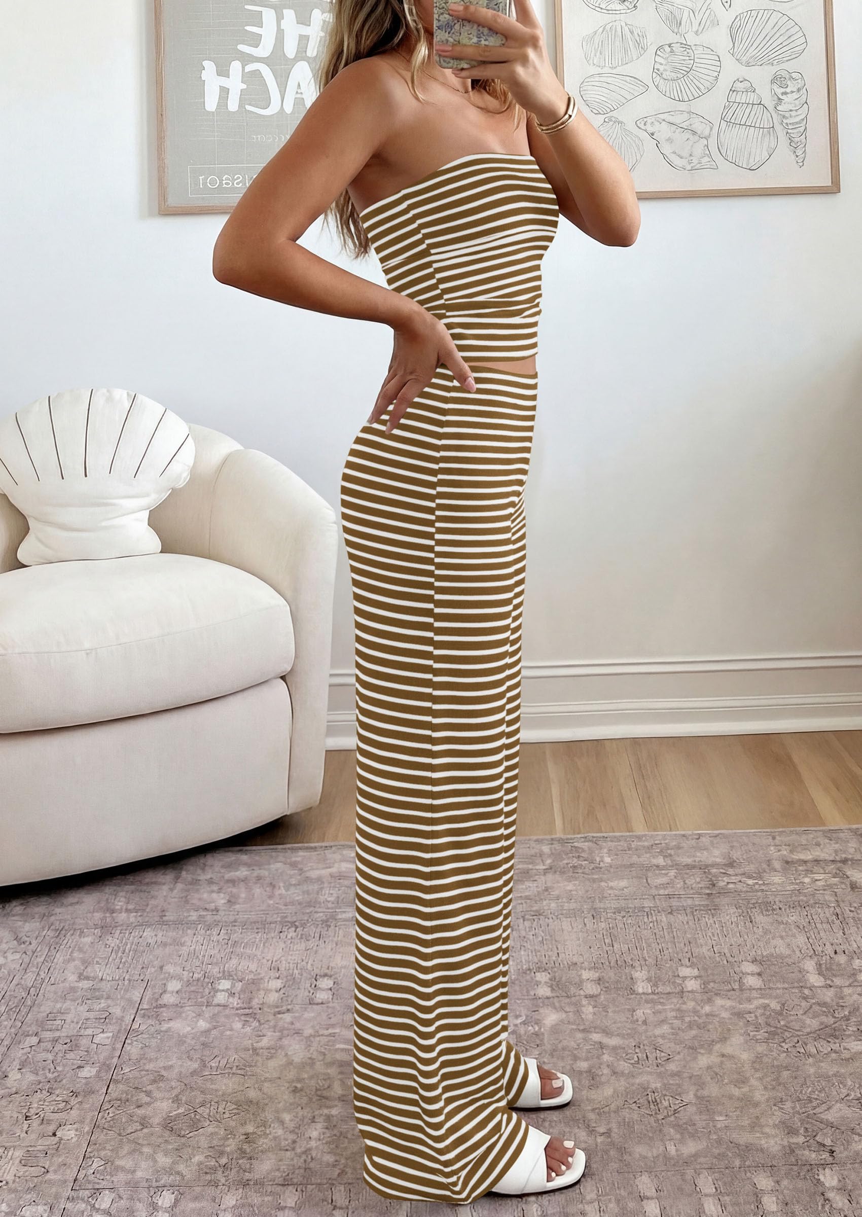 PRETTYGARDEN Summer Sets Women 2 Piece Outfits Matching Striped Loungewear Spring Airport Travel Beach Vacation Clothes PRETTYGARDEN