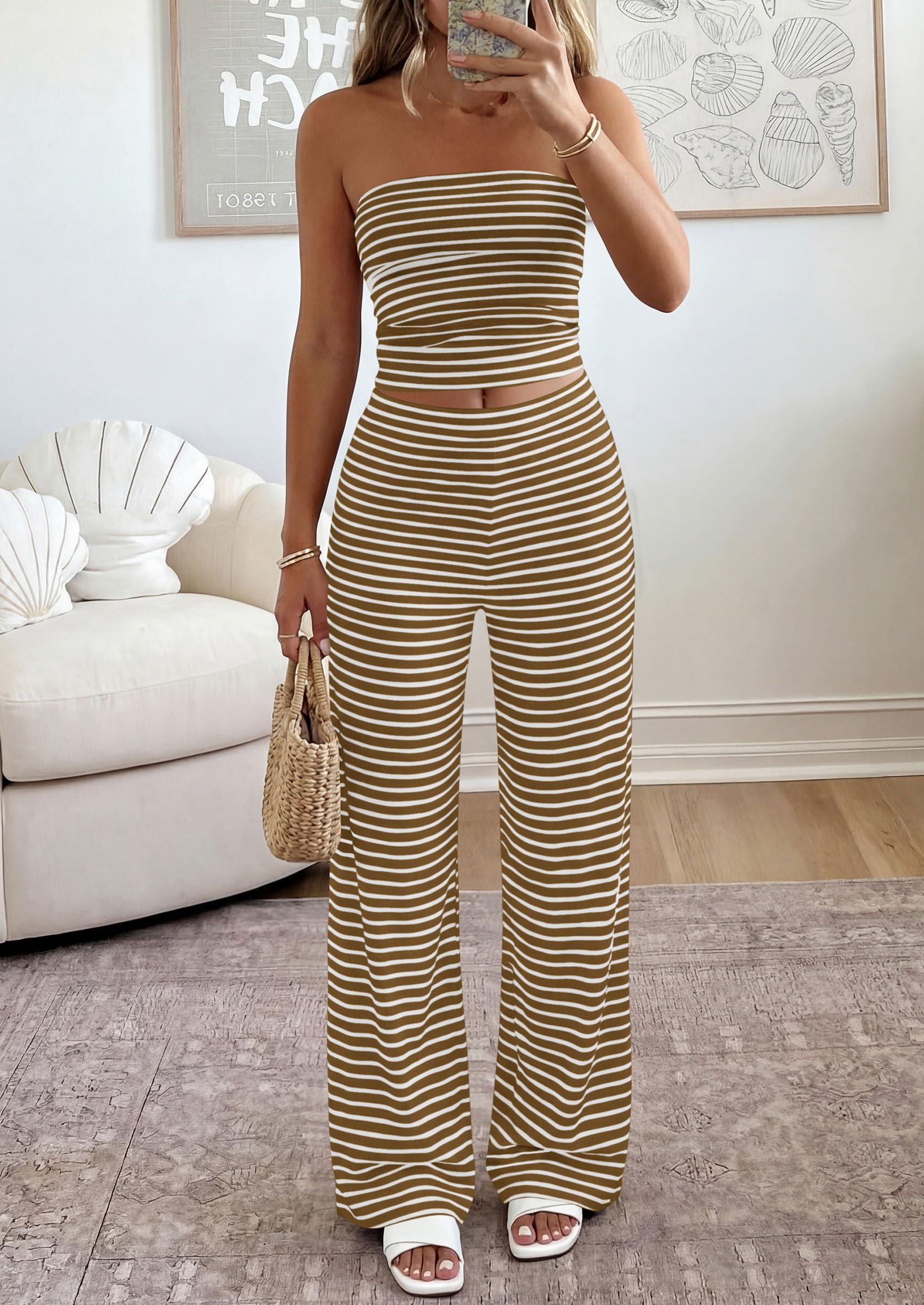 PRETTYGARDEN Summer Sets Women 2 Piece Outfits Matching Striped Loungewear Spring Airport Travel Beach Vacation Clothes PRETTYGARDEN