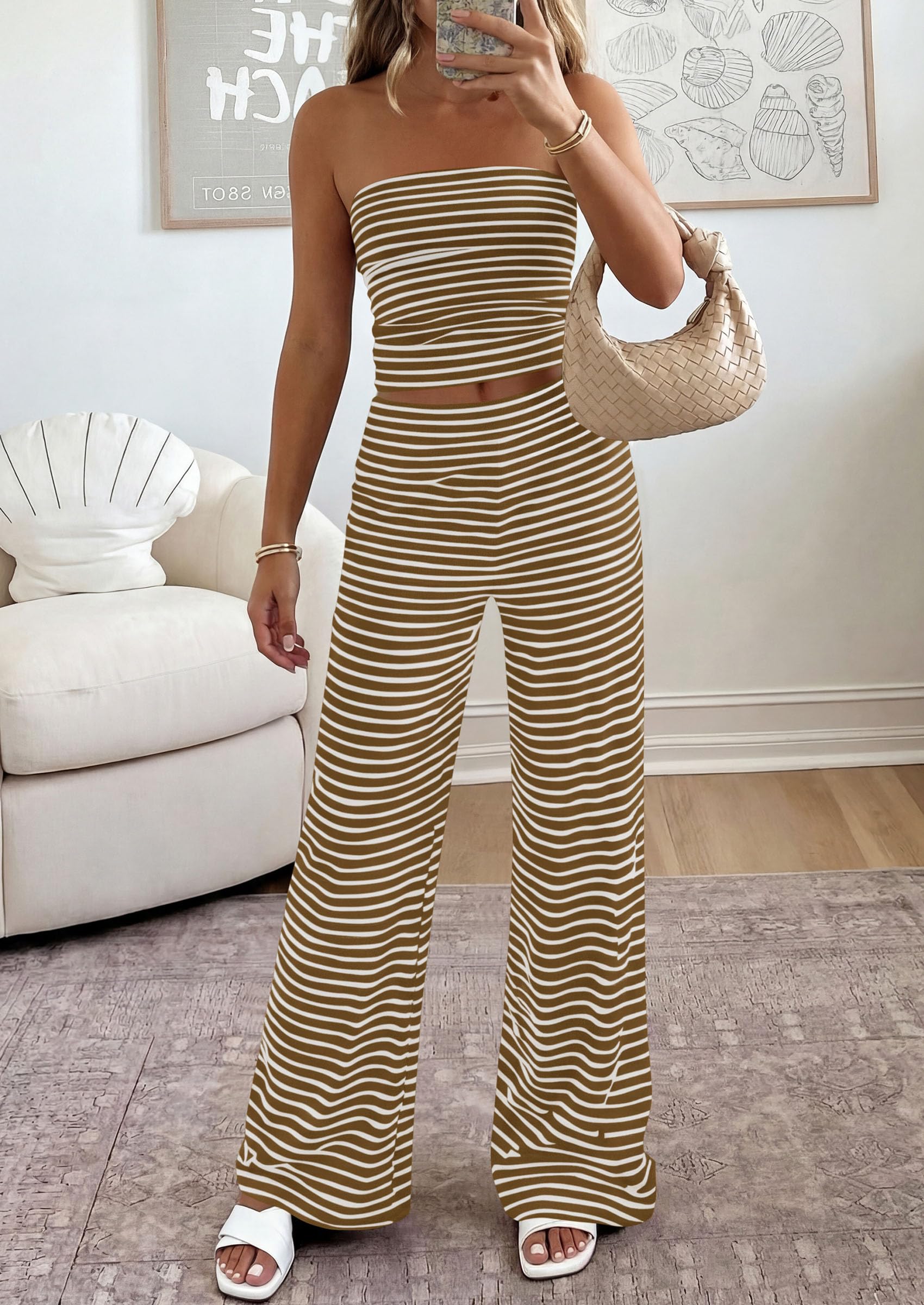 PRETTYGARDEN Summer Sets Women 2 Piece Outfits Matching Striped Loungewear Spring Airport Travel Beach Vacation Clothes PRETTYGARDEN