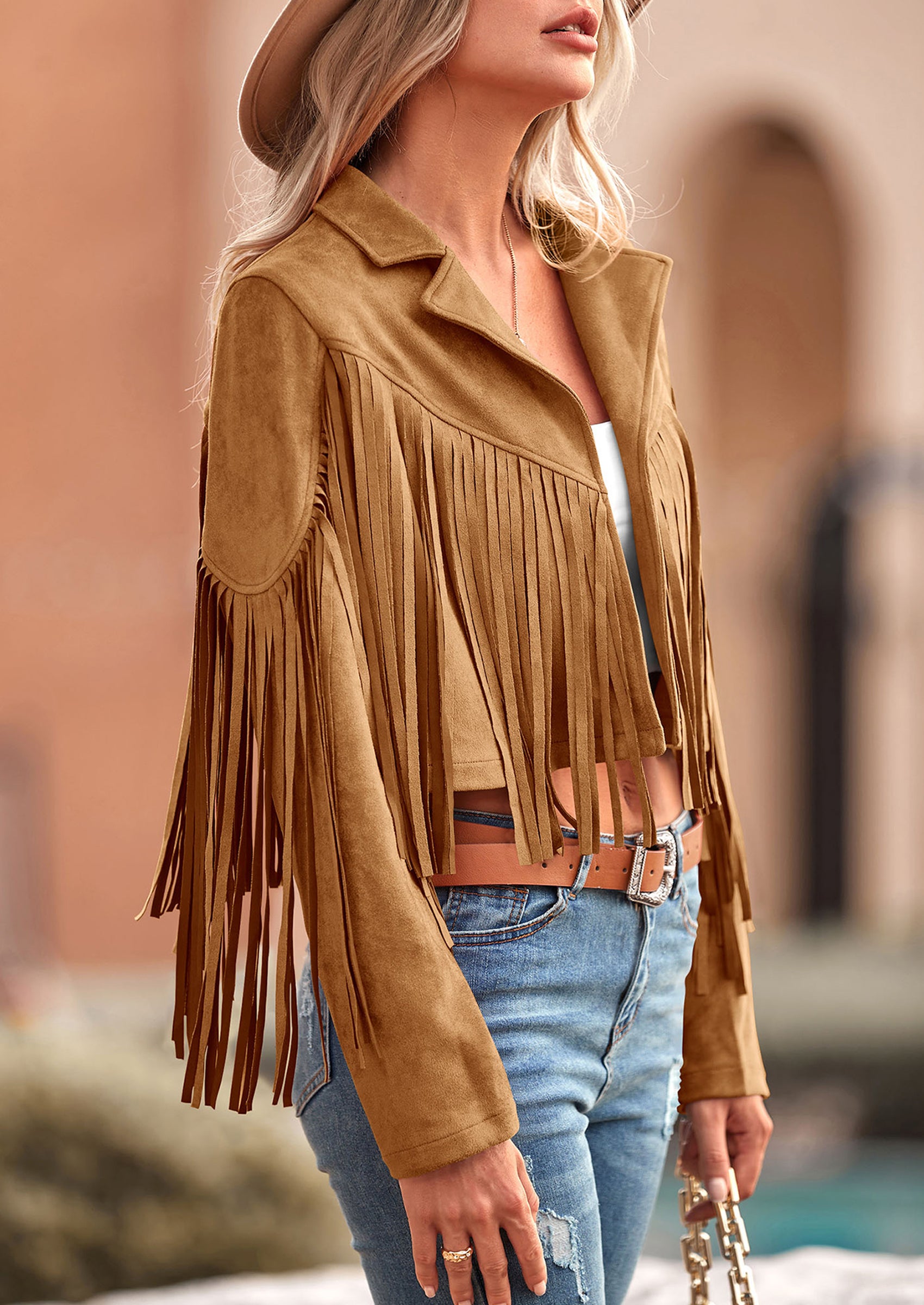 PRETTYGARDEN Women's Fringe Faux Suede Leather Jackets Fashion Tassel Motorcycle Cropped Coats