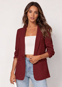 PRETTYGARDEN Women's Spring Blazers Business Casual Outfits Open Front Ruched 3/4 Sleeve Lightweight Work Suits Jackets PRETTYGARDEN