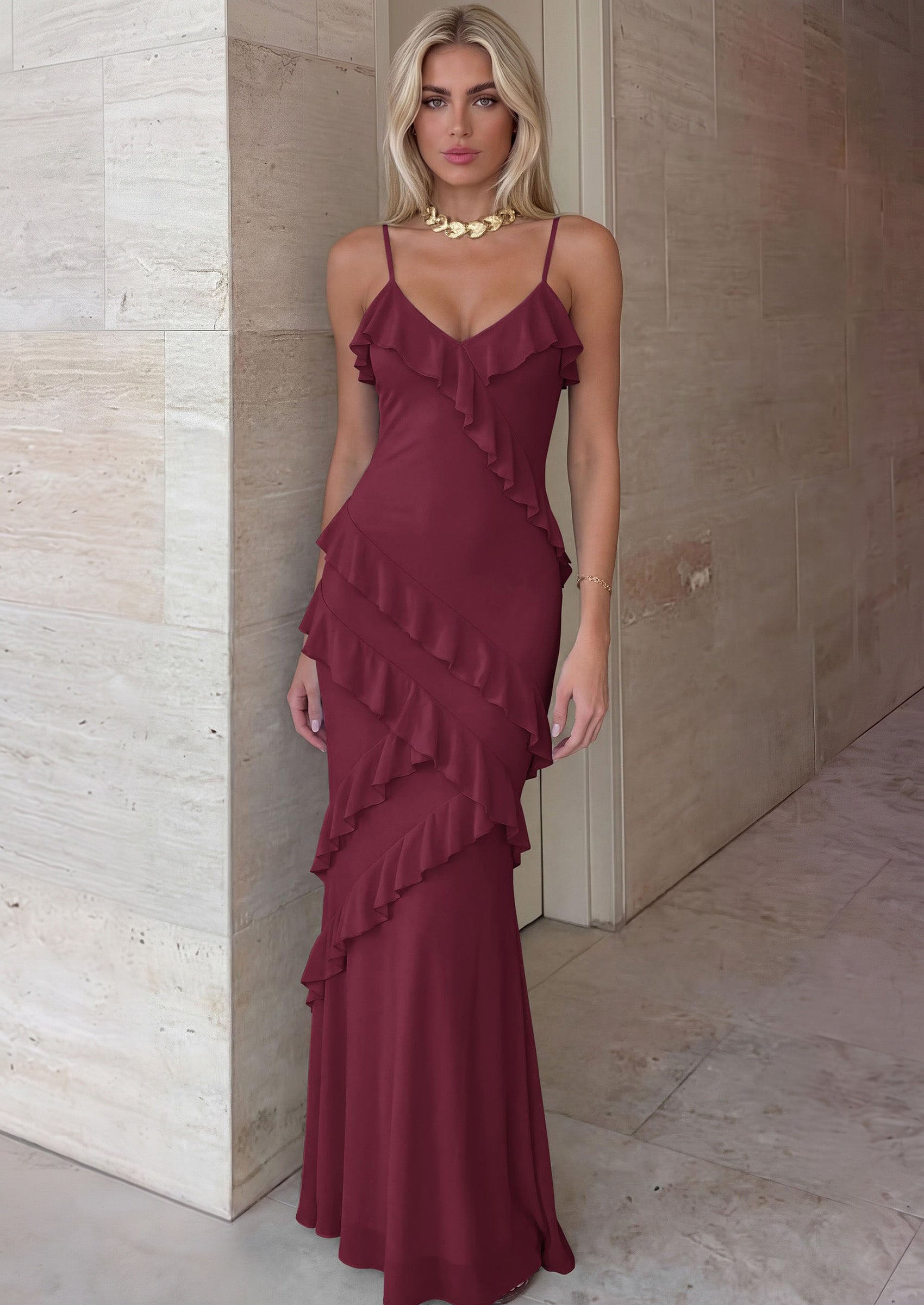PRETTYGARDEN Women Wedding Guest Cocktail Maxi Dress Spaghetti Strap Sleeveless V Neck Bodycon Mesh Party Summer Outfits