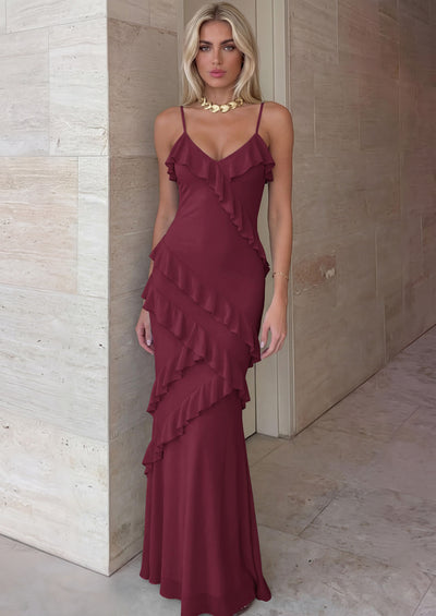 PRETTYGARDEN Women Wedding Guest Cocktail Maxi Dress Spaghetti Strap Sleeveless V Neck Bodycon Mesh Party Summer Outfits