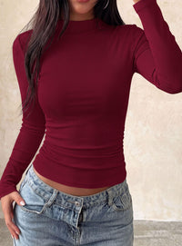 PRETTYGARDEN Womens Tops Casual Mock Neck Long Sleeve Shirts | Soft Stretchy Ribbed Knit, Ruched Slim Fit, Going Out Tops, Work, Date Outfits, Y2K Clothes, 2026 Fall Winter Basic Layering